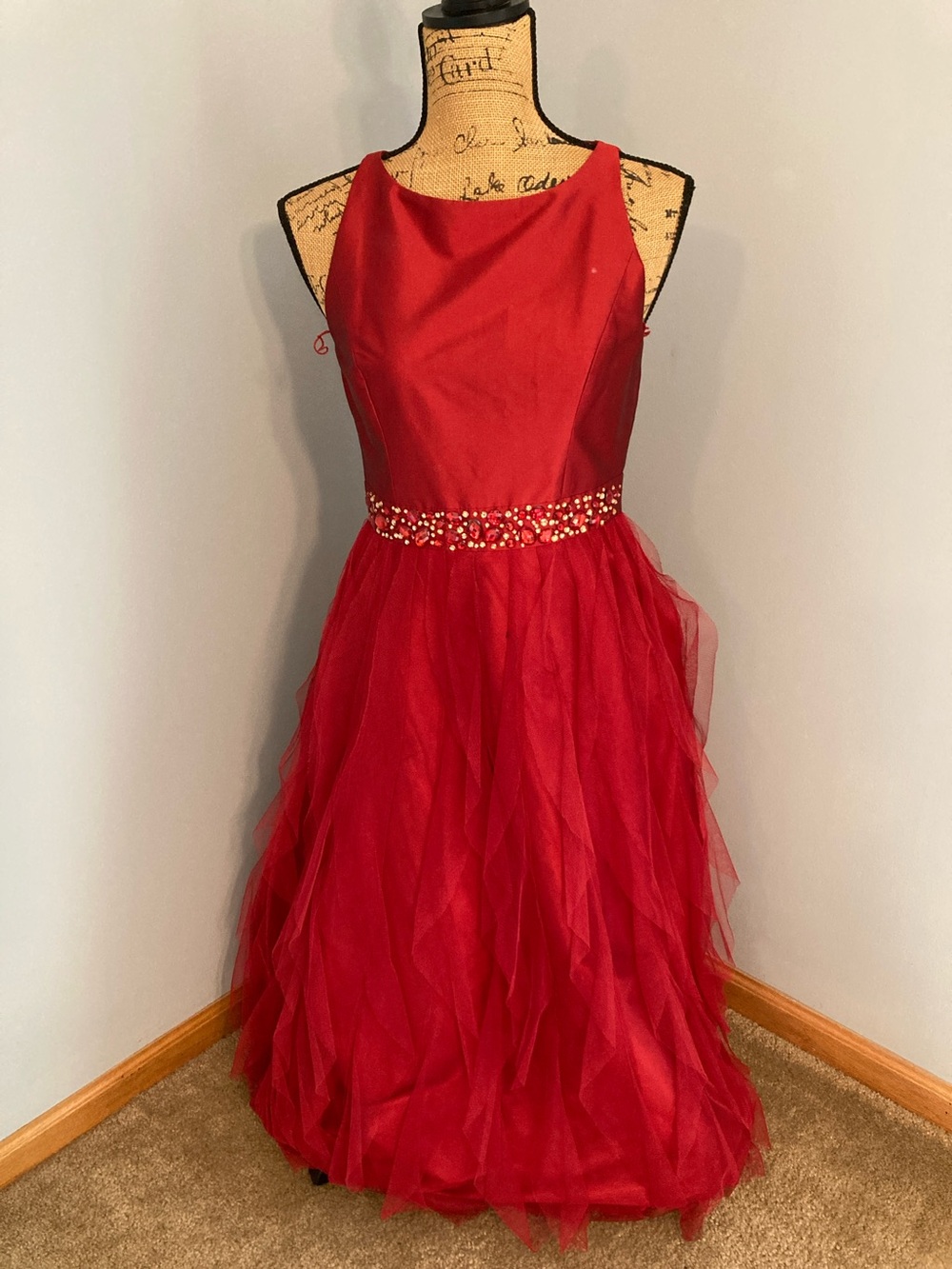Adrianna Papell Red Jewel Waist Formal Gown Women Size 4